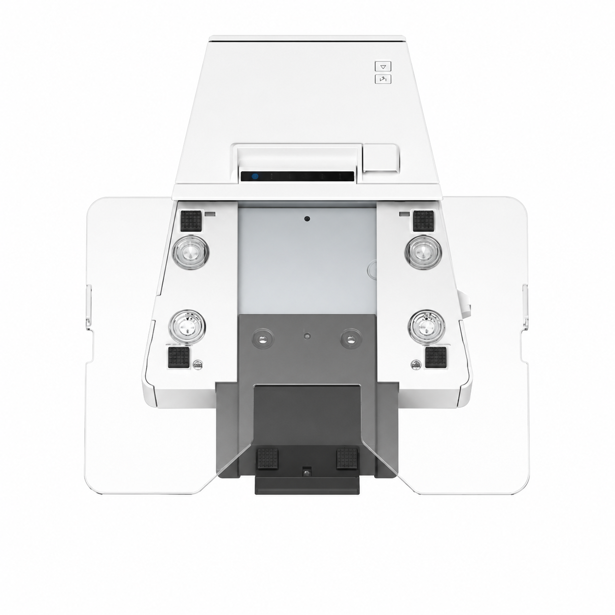 Epson TM-m30II-SL (511A0) thermal POS printer top view showing integrated tablet stand and device mounting area.