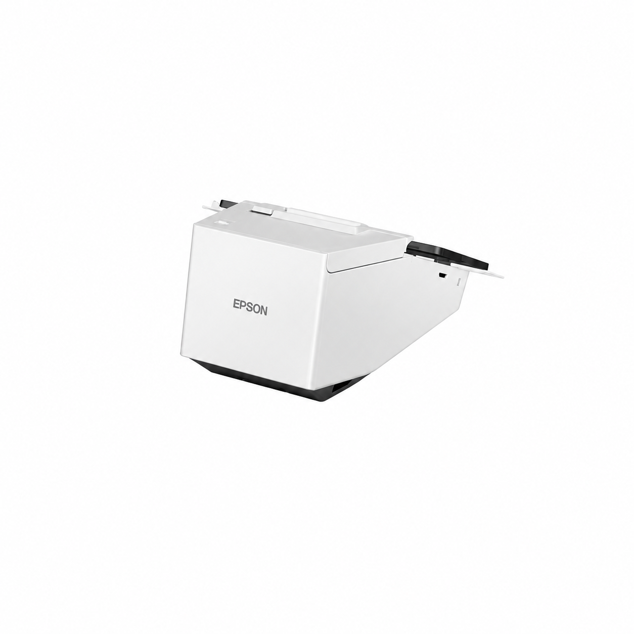 Epson TM-m30II-SL (511A0) POS printer side view showing compact white receipt printer with integrated tablet stand.