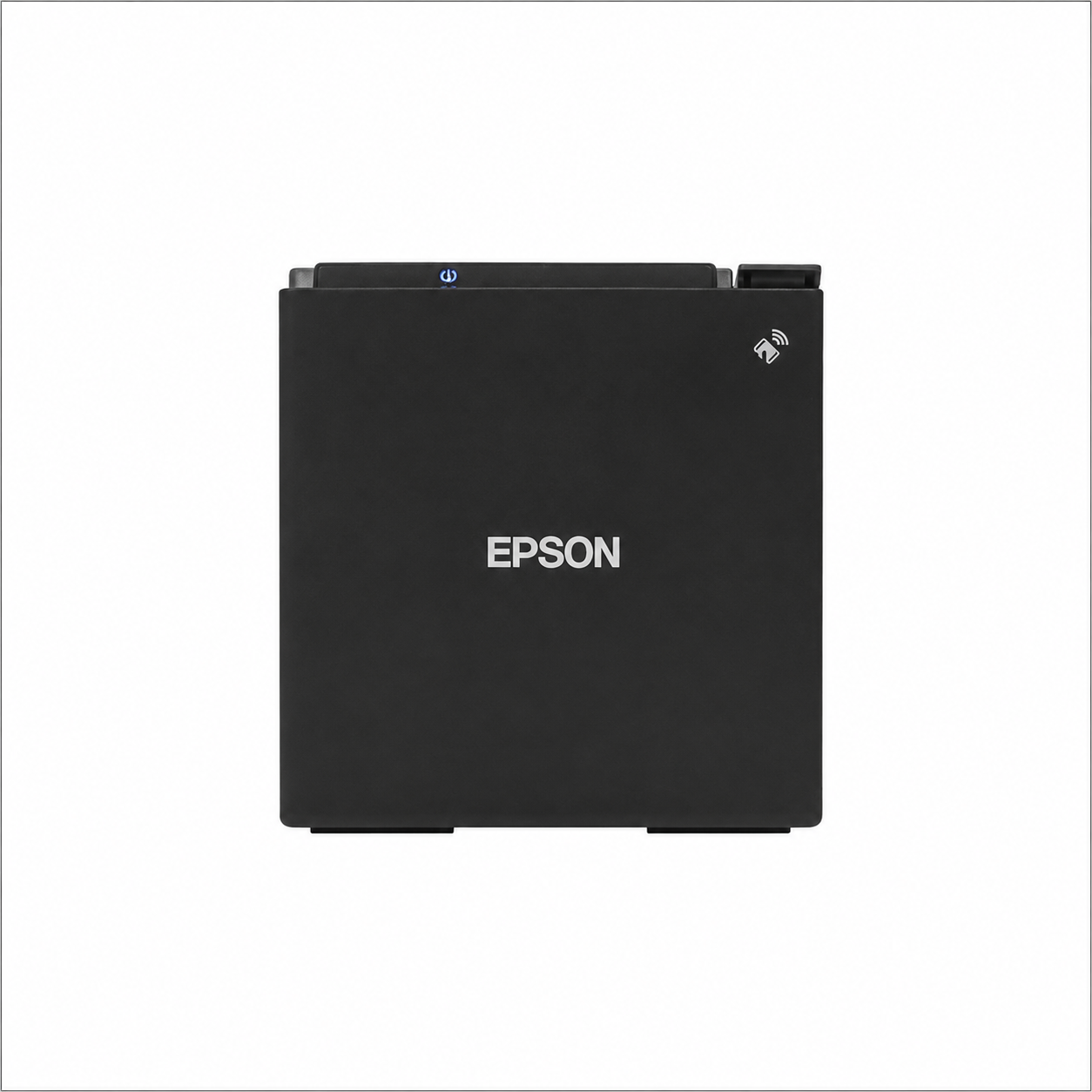Epson TM-m30II (112) Black thermal receipt printer front view showing compact POS design and Epson logo.