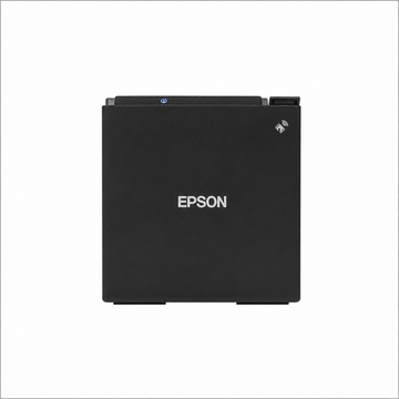 Epson TM-m30II (112) Black thermal receipt printer front view showing compact POS design and Epson logo.