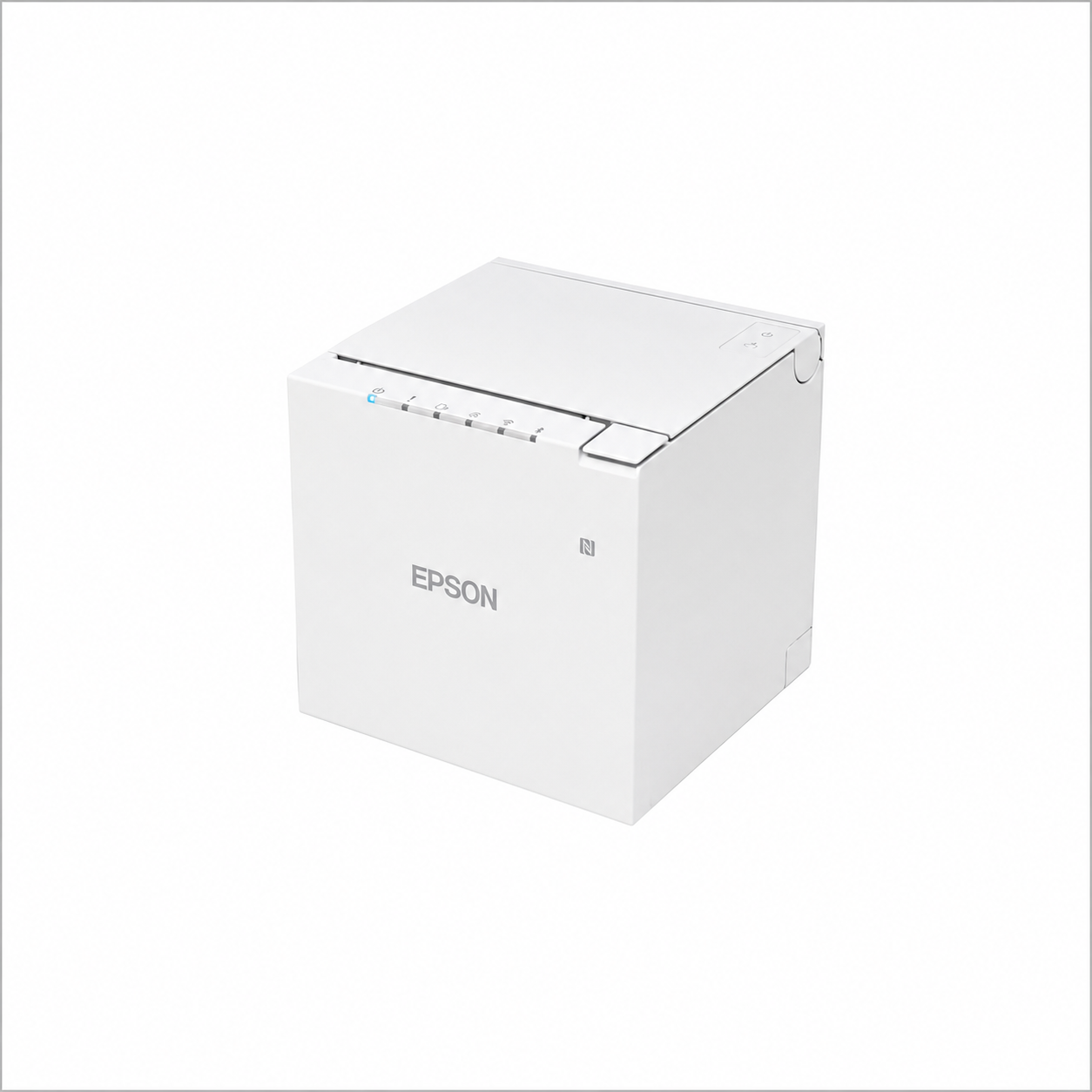 Epson TM-m30III-H (141) Wi-Fi and Bluetooth Thermal Receipt Printer White angled front view showing compact POS design.