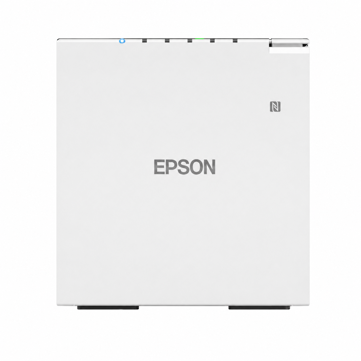 Epson TM-m30III-H (141) Wi-Fi Bluetooth receipt printer front view showing compact white chassis and status indicators.
