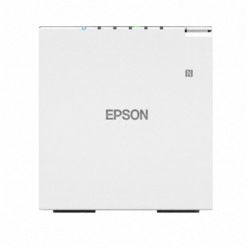 Epson TM-m30III-H (141) Wi-Fi Bluetooth receipt printer front view showing compact white chassis and status indicators.