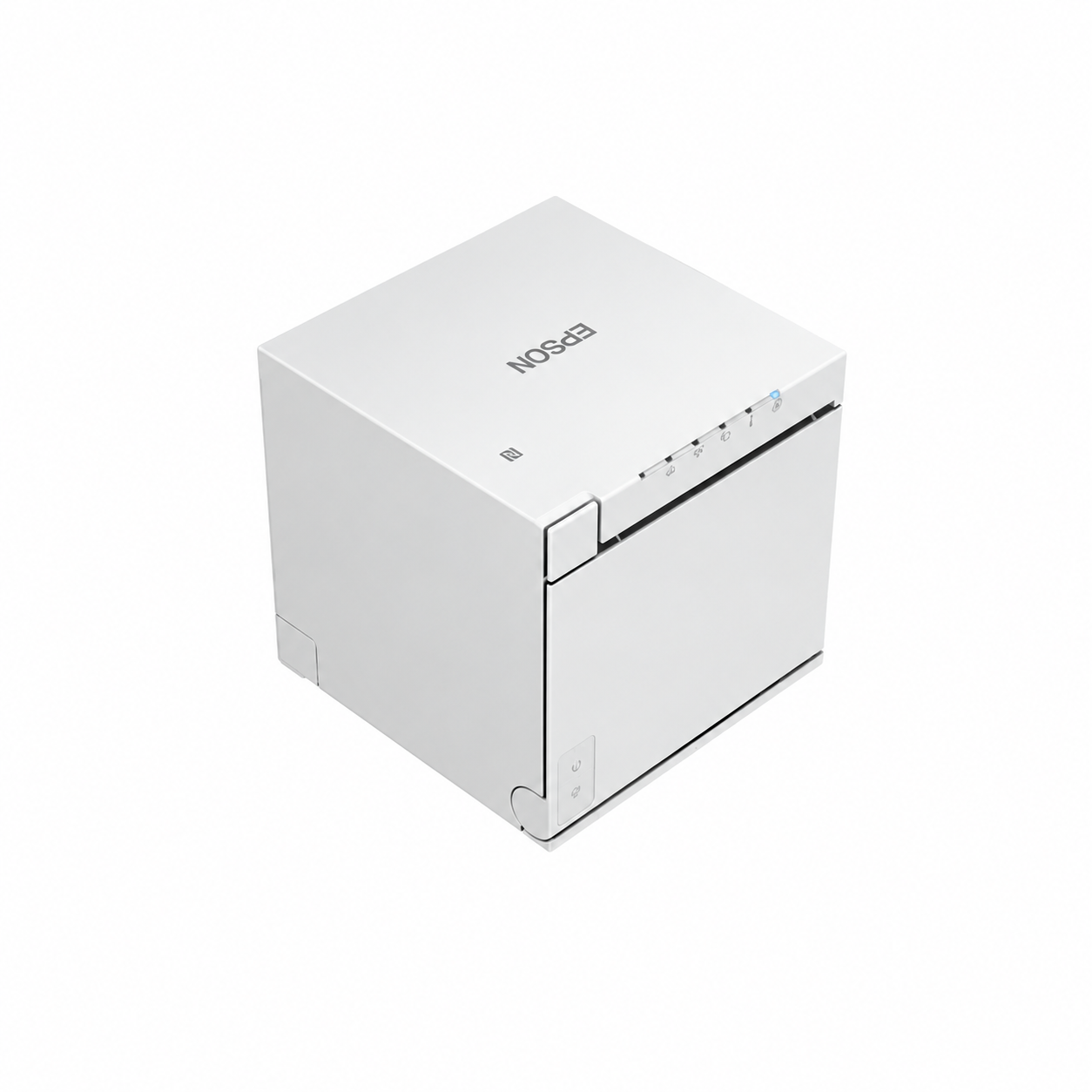 Epson TM-m30III (111A0) White thermal receipt printer angled front view showing compact cube design.