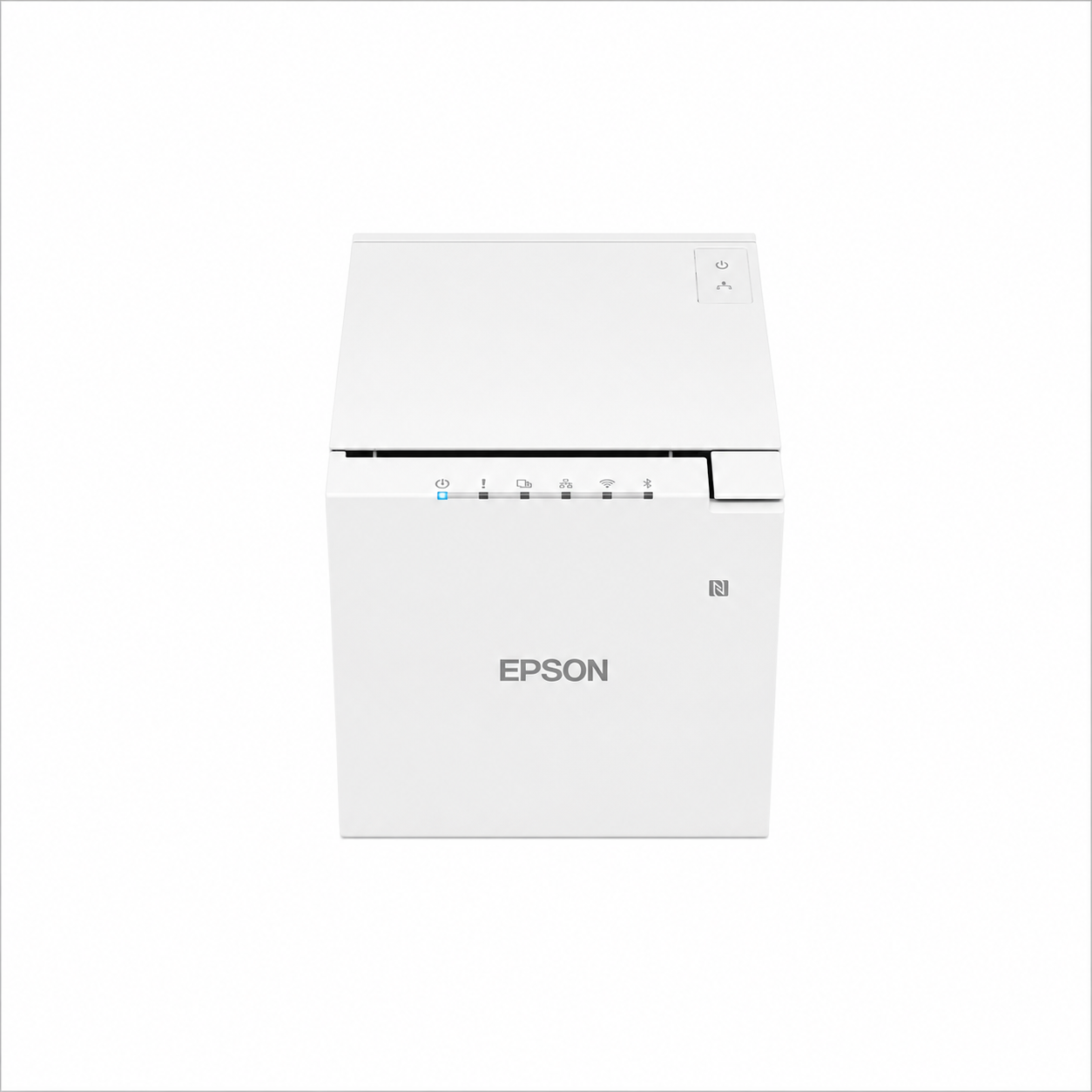 Epson TM-m30III (111A0) Standard Model White thermal receipt printer top front view showing compact POS design and status indicators.