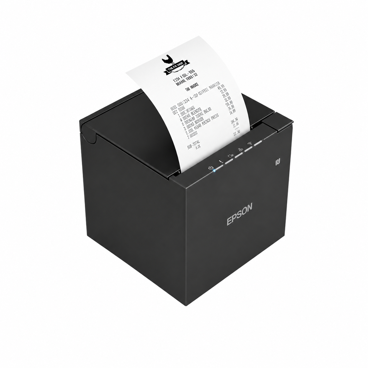 Epson TM-m30III (112) Standard Model Black thermal receipt printer angled top view showing compact POS design and receipt output slot.
