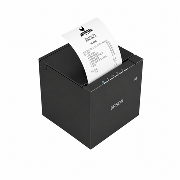 Epson TM-m30III (112) Standard Model Black thermal receipt printer angled top view showing compact POS design and receipt output slot.