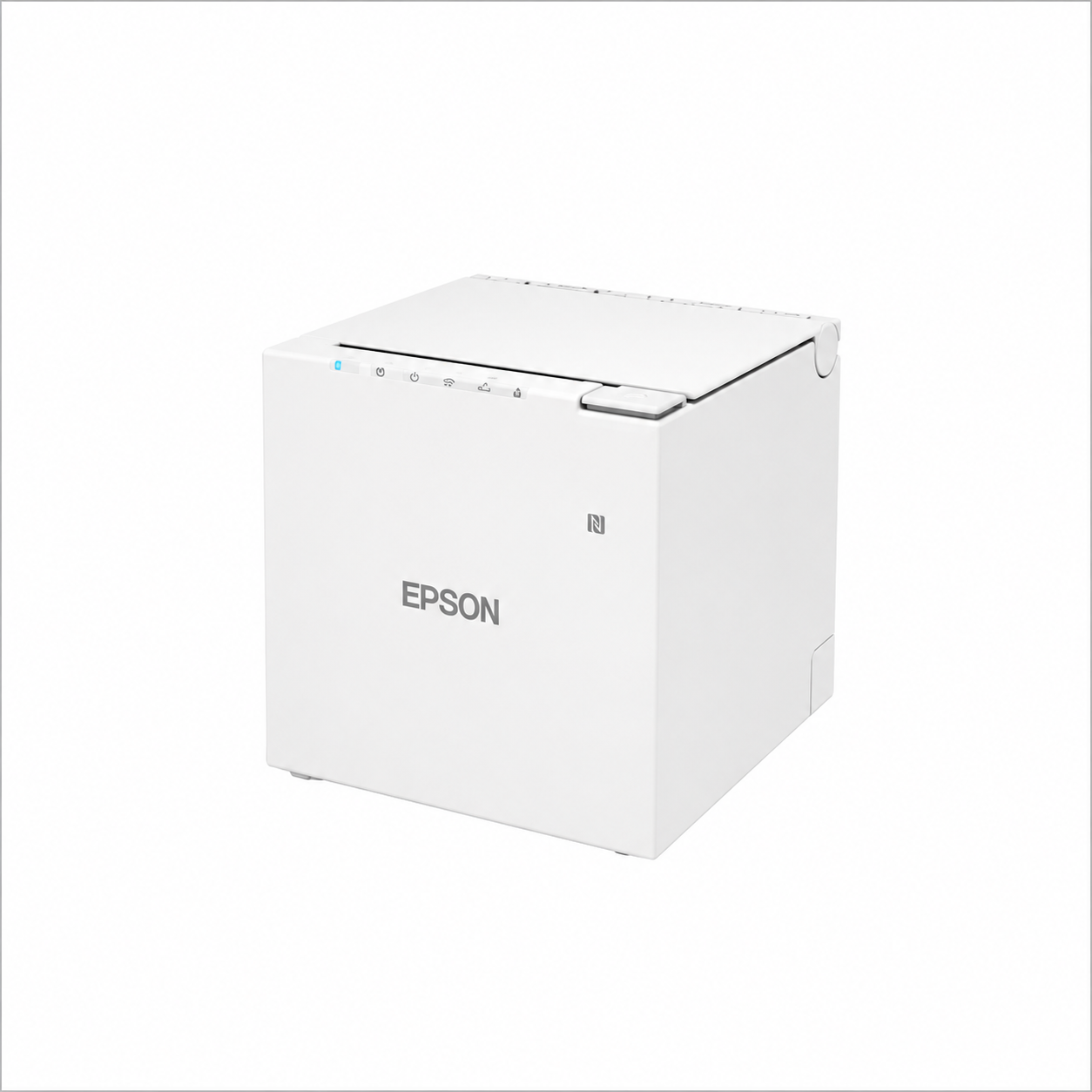 Epson TM-m30III (151) White thermal receipt printer angled side view showing compact wireless POS printer design.