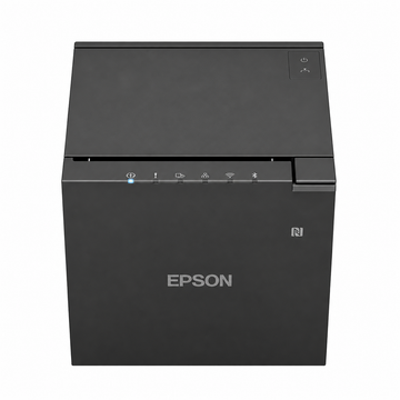 Epson TM-m30III (152) Wi-Fi and Bluetooth Thermal Receipt Printer Black front view showing compact POS design and status indicators.