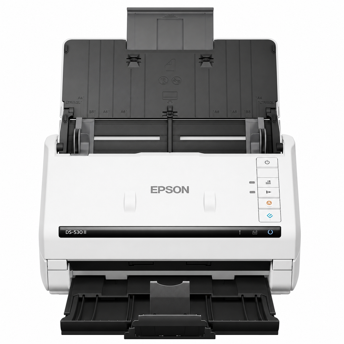 Epson DS-530 document scanner front view with closed automatic document feeder