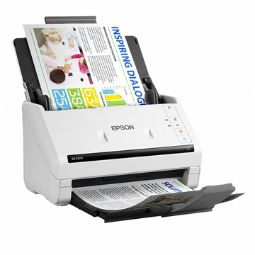 Epson DS-530 document scanner scanning color documents through the automatic document feeder