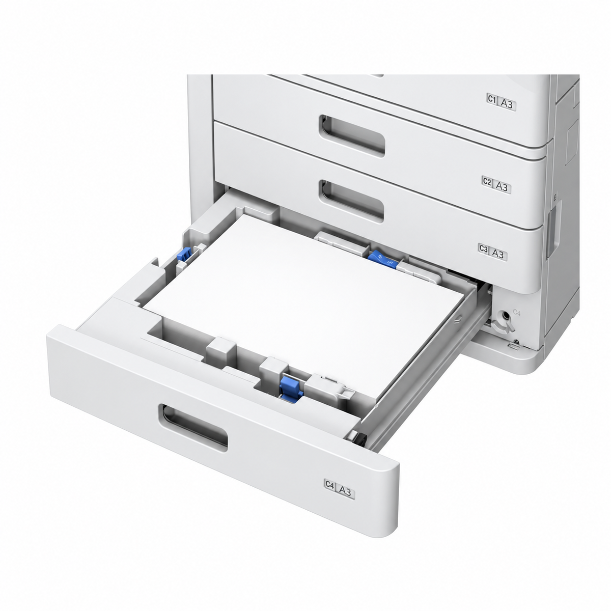 Epson WorkForce Enterprise WF-C20750 D4TW paper tray detail showing adjustable high-capacity paper handling.