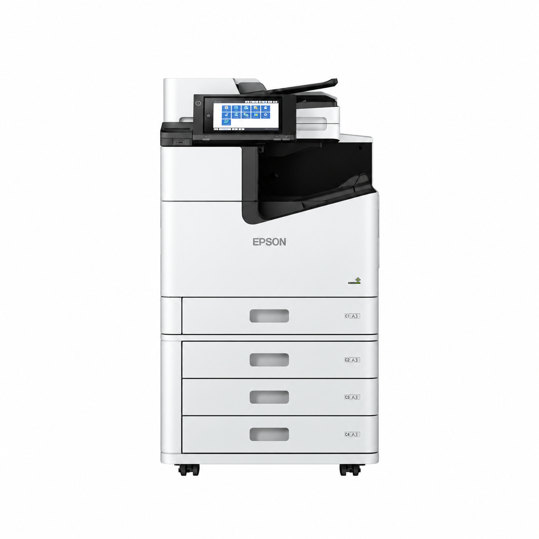 Epson WorkForce Enterprise WF-C20750 D4TW A3+ colour multifunction business printer front view with touchscreen, ADF and multiple paper trays.