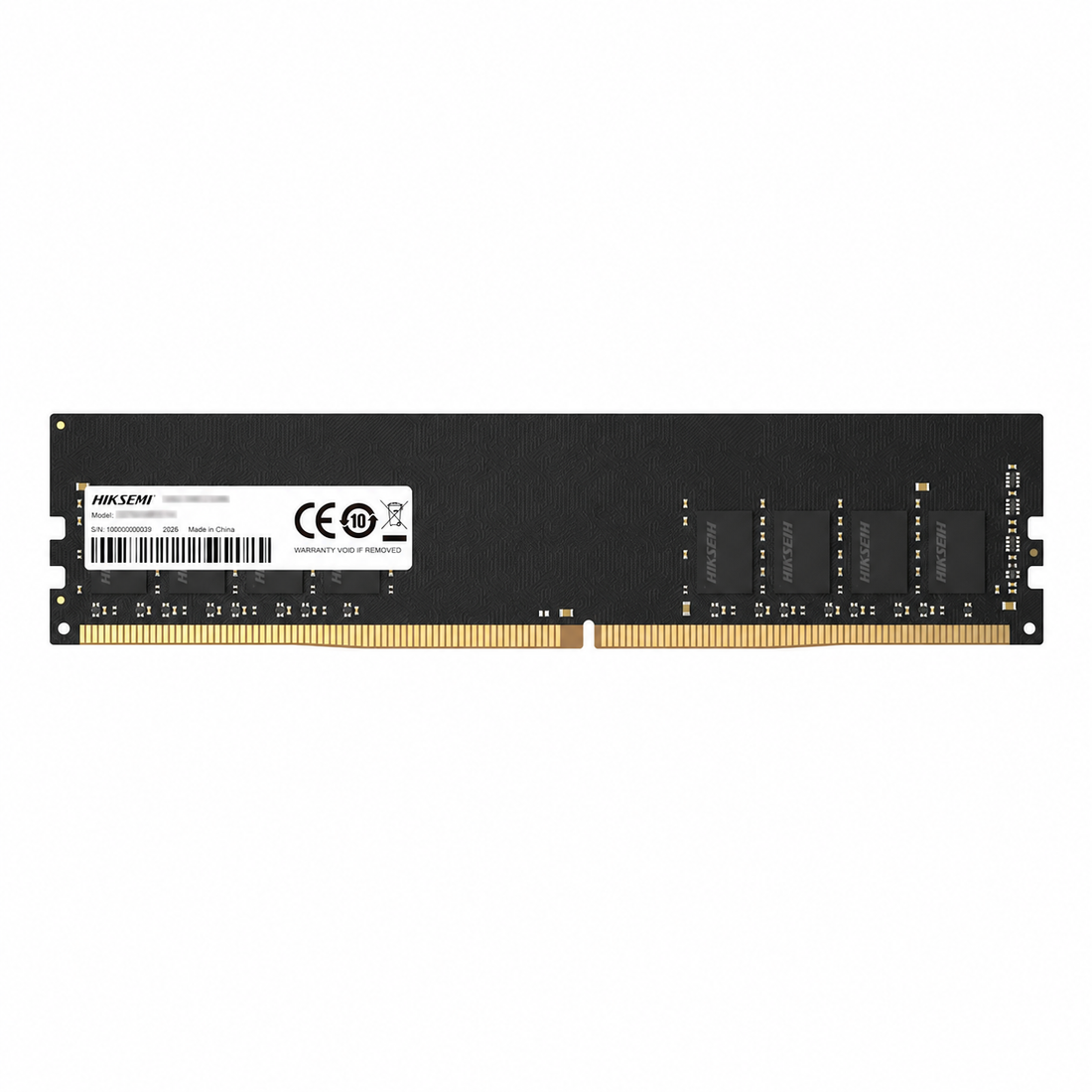 Crucial 16GB DDR5 5600MT/s UDIMM desktop RAM label side view with memory chips and gold connector pins