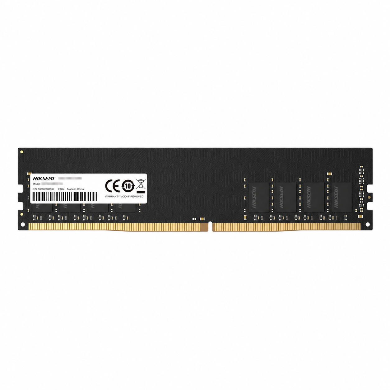 Crucial 16GB DDR5 5600MT/s UDIMM desktop RAM label side view with memory chips and gold connector pins