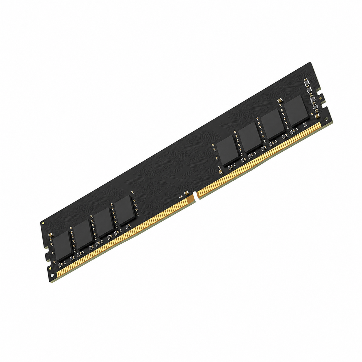 Crucial 16GB DDR5 5600MT/s UDIMM desktop RAM shown from an angled view with memory chips and gold contacts