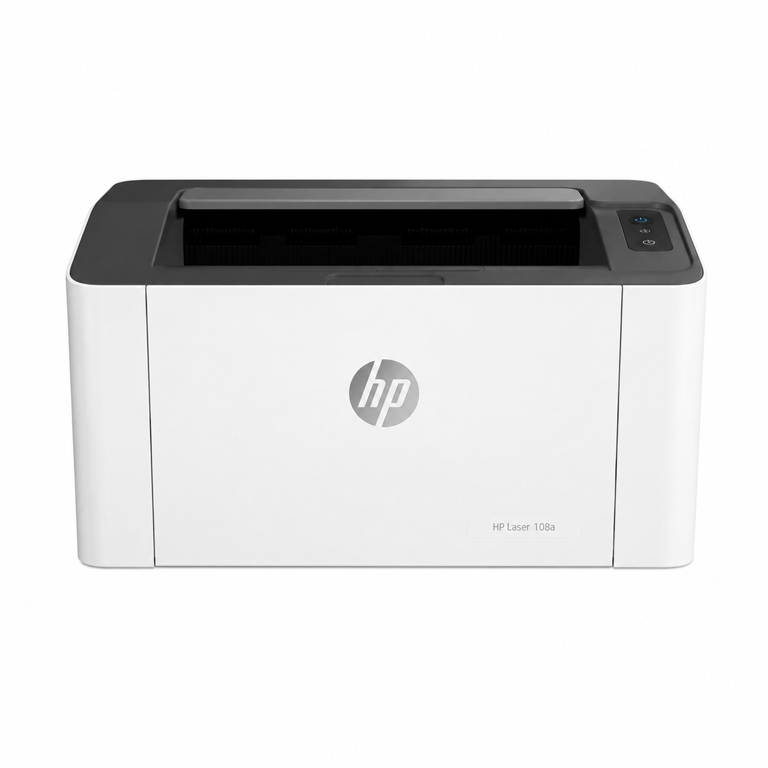HP Laser 108a monochrome laser printer front view on white background
