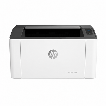 HP Laser 108a monochrome laser printer front view on white background