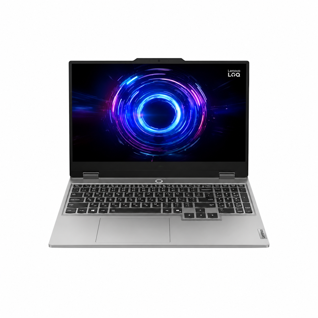 HP Victus 15-fa2082wm gaming laptop in Mica Silver, front view with 15.6-inch display and full-size keyboard
