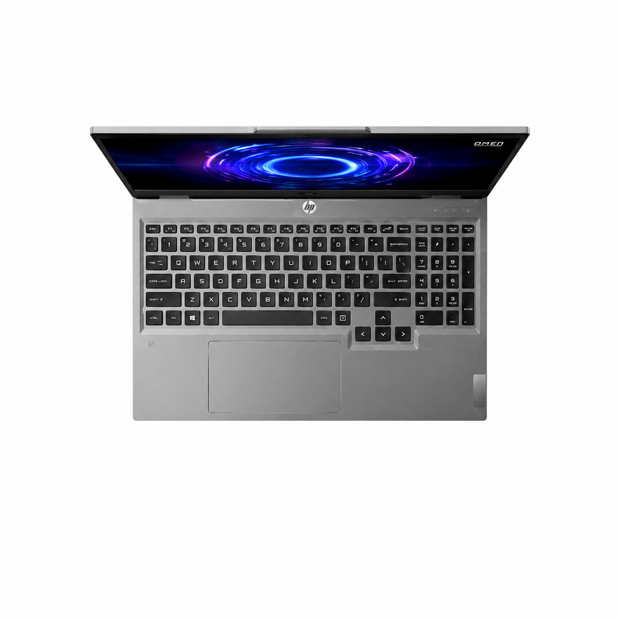 HP Victus 15-fa2082wm gaming laptop, top front view showing the FHD display, backlit keyboard and numeric keypad