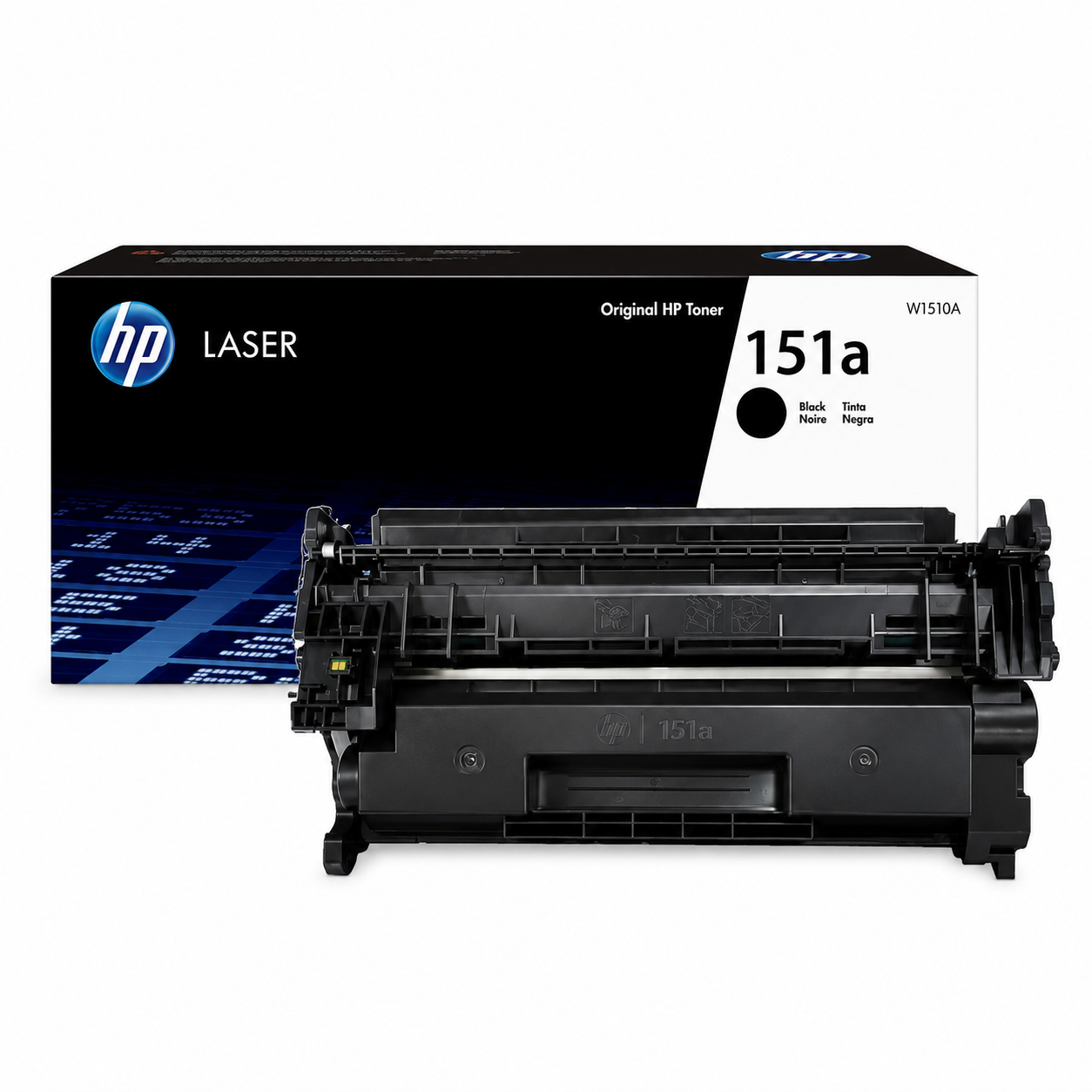 HP 151A Black Original LaserJet Toner Cartridge W1510A right-side view showing the standard-capacity HP toner packaging.