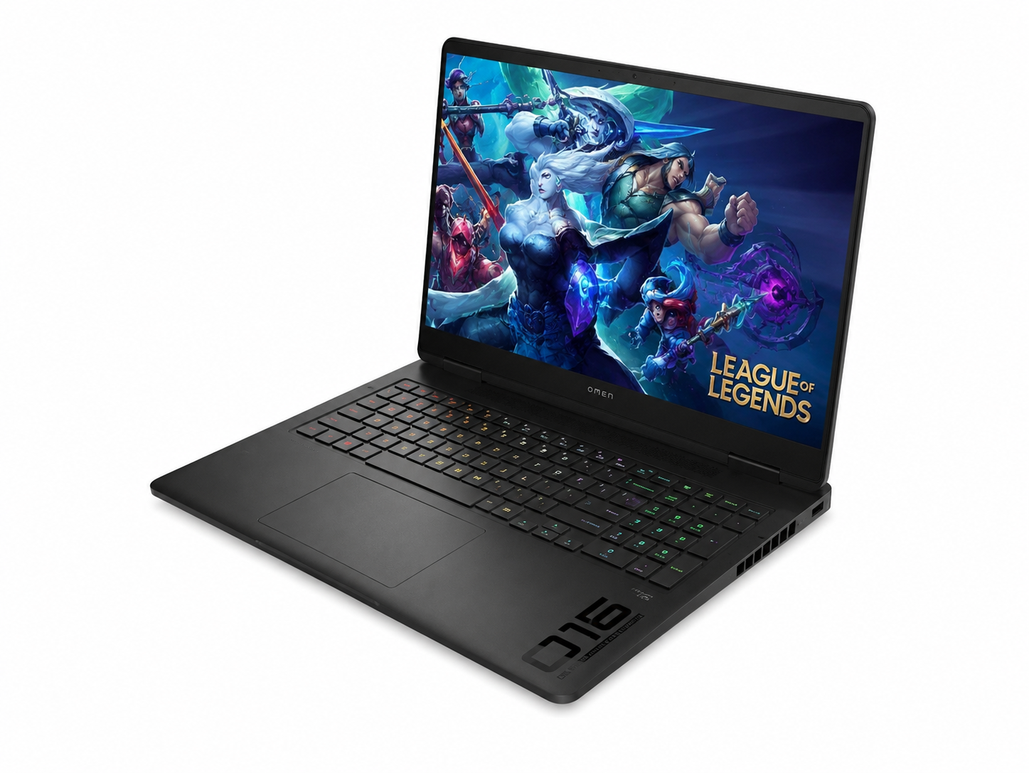 HP OMEN 16-am0026ne RTX 5050 gaming laptop right-side view showing the Shadow Black chassis and slim 16-inch gaming laptop profile.