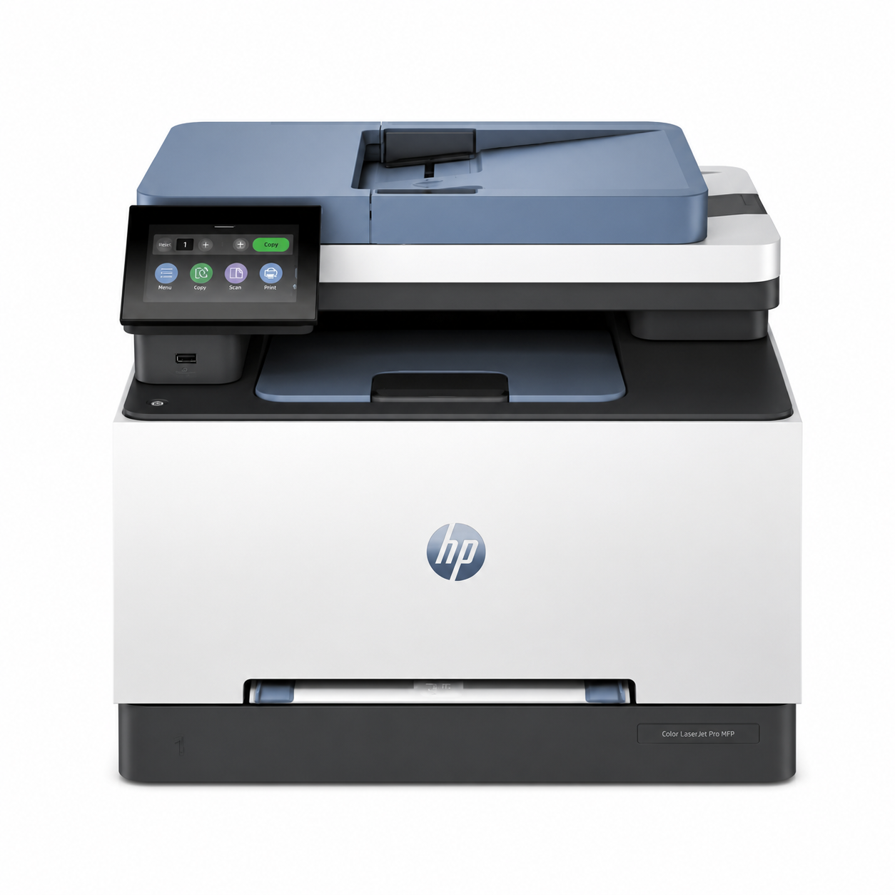 HP Color LaserJet Pro MFP 3303fdn color laser multifunction printer front view showing the touchscreen display, paper tray and office printer design.