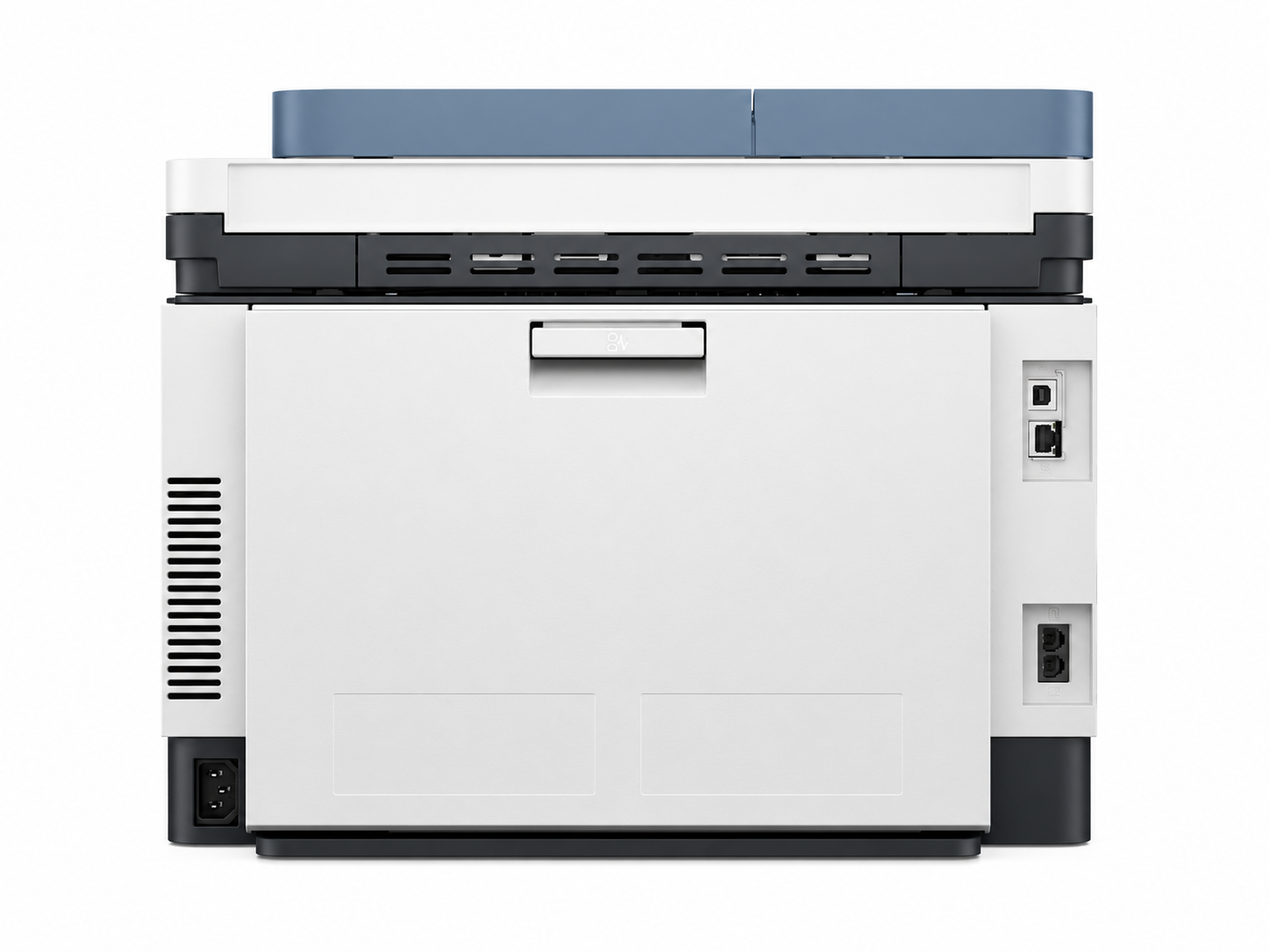 HP Color LaserJet Pro MFP 3303fdn rear view showing Ethernet, USB, RJ-11 fax and power connection areas.