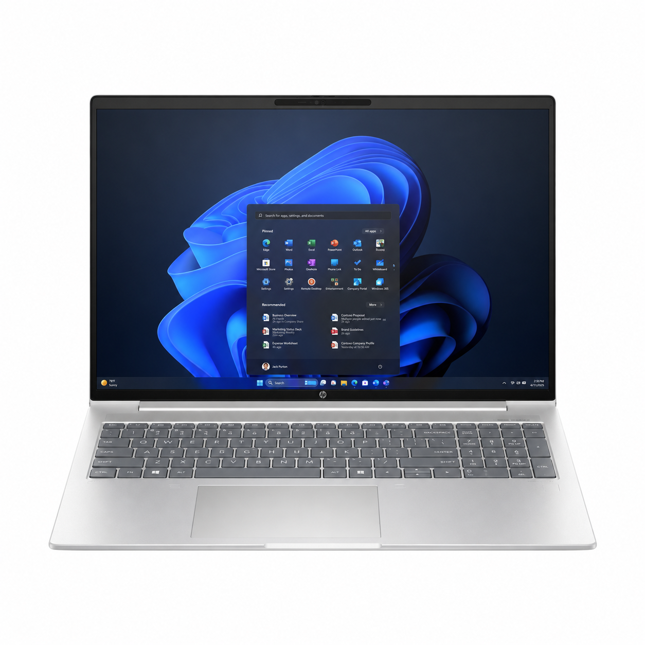 HP ProBook 460 G11 silver business laptop front view with 16-inch display, backlit keyboard and numeric keypad