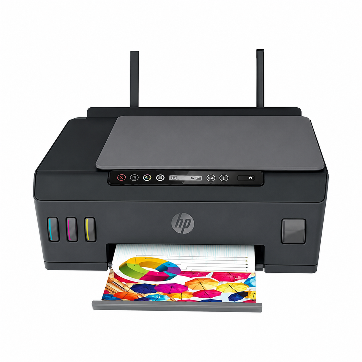 HP Smart Tank 518 Wireless Ink Tank Printer front view printing a color document.