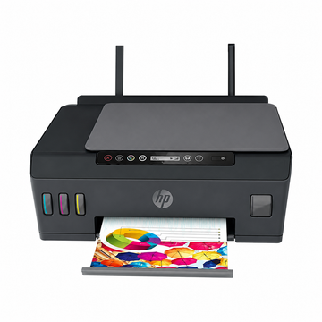 HP Smart Tank 518 Wireless Ink Tank Printer front view printing a color document.