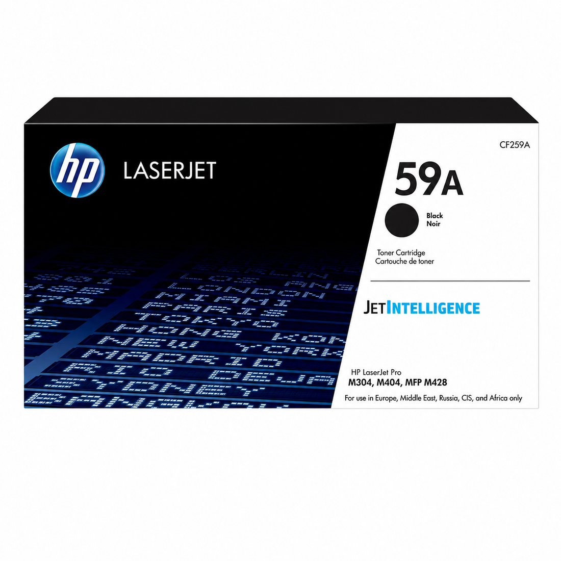 HP 59A Black Original LaserJet Toner Cartridge CF259A retail box top view showing genuine HP black toner packaging.