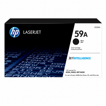 HP 59A Black Original LaserJet Toner Cartridge CF259A retail box top view showing genuine HP black toner packaging.