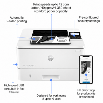 HP LaserJet Pro 4003n Monochrome Business Laser Printer with Ethernet Network Connectivity