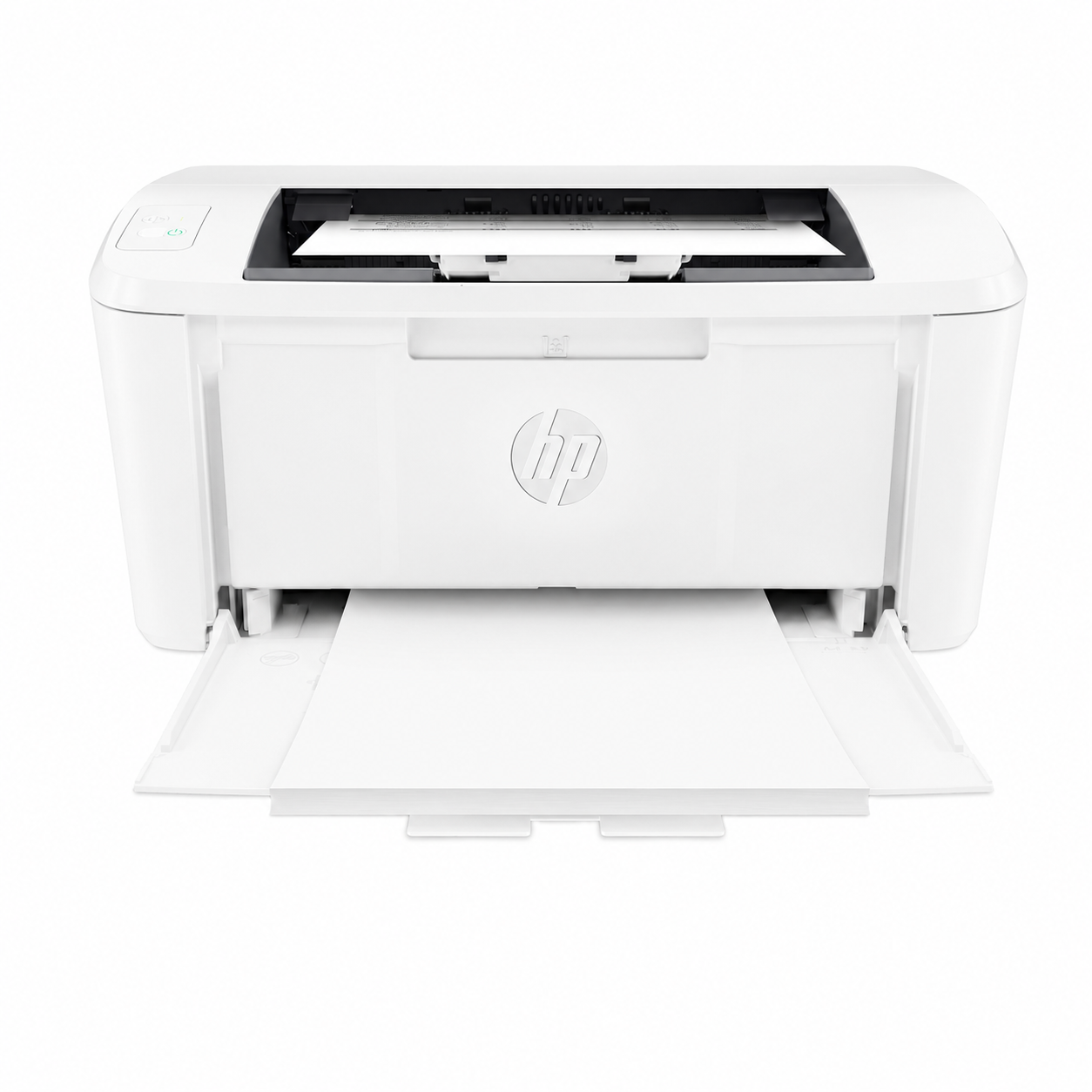 HP LaserJet M111a compact monochrome laser printer front view with paper input tray open