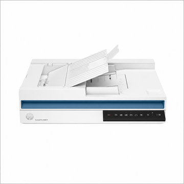 HP ScanJet 2600 document scanner front view with automatic document feeder open