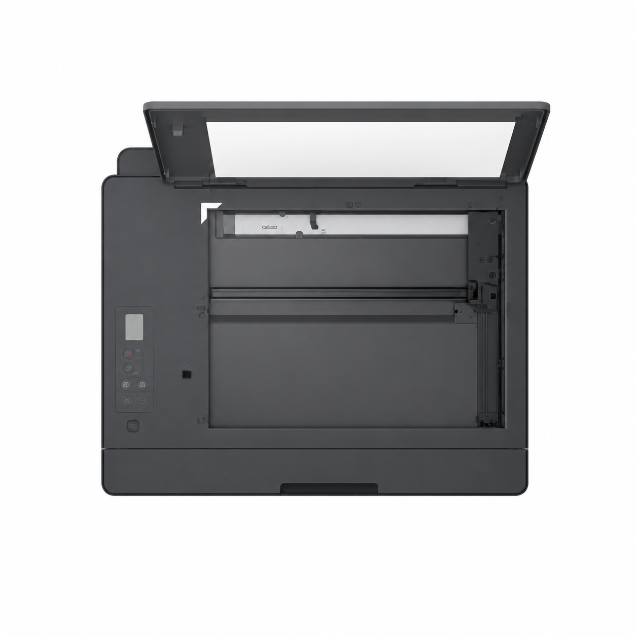 HP Smart Tank 581 ink tank printer right-side view showing the Medium Basalt body and compact all-in-one printer profile.