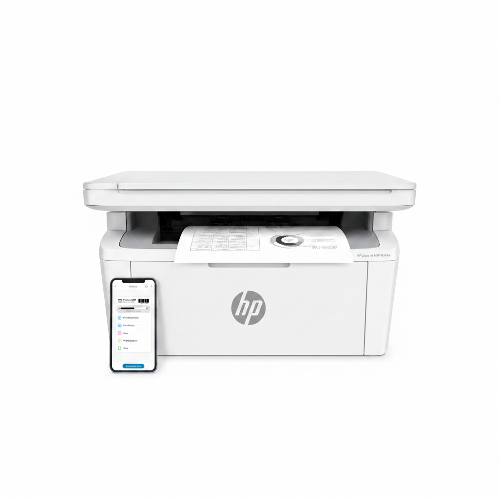 HP LaserJet MFP M141w white wireless monochrome multifunction printer with HP Smart mobile app