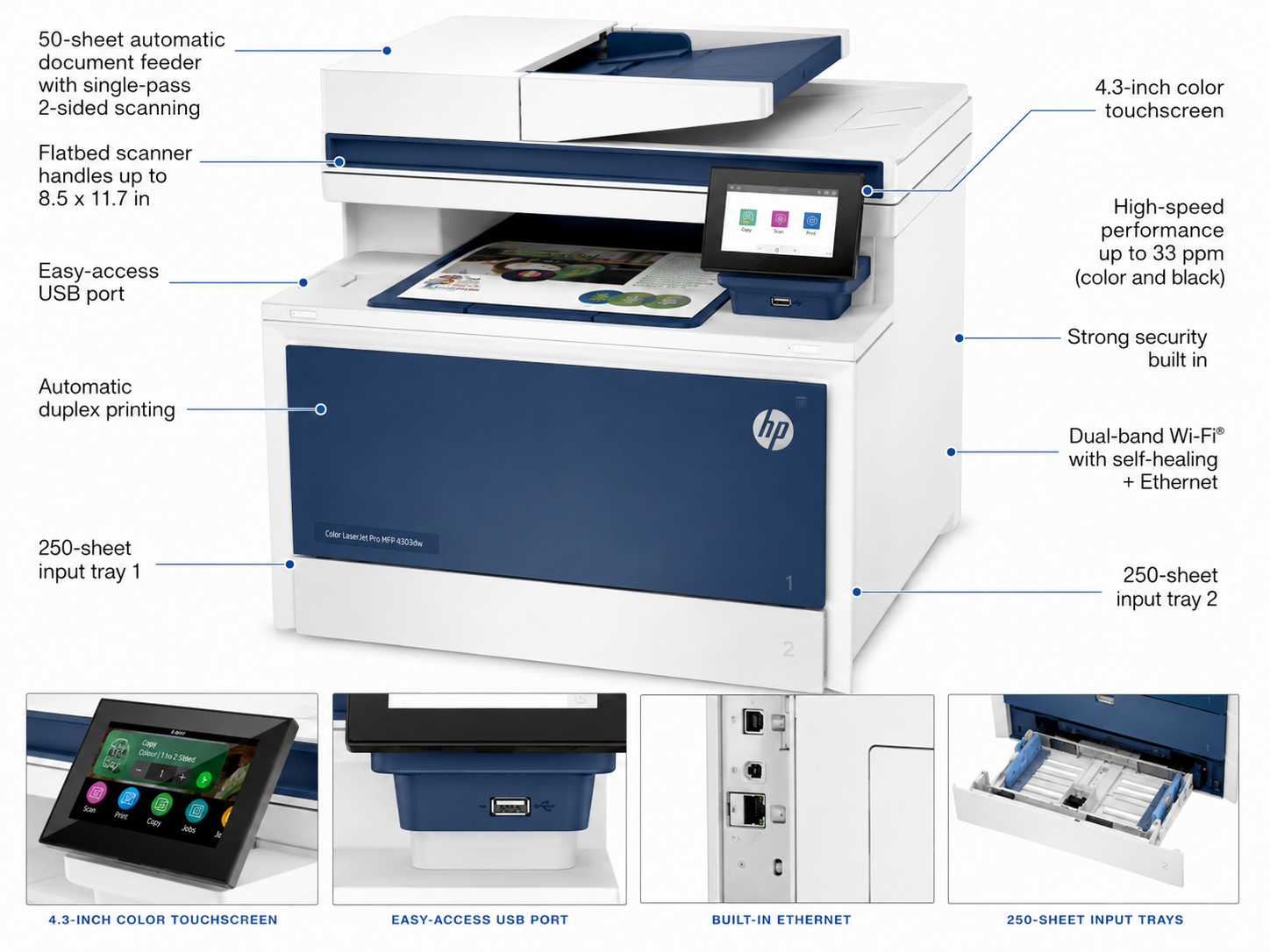 HP Color LaserJet Pro MFP 4303dw Wireless Color Multifunction Laser Printer with ADF and Duplex Printing