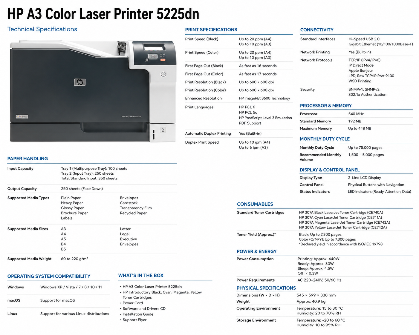 HP Color LaserJet Professional CP5225dn A3 Color Laser Printer with Automatic Duplex Printing and Ethernet Connectivity