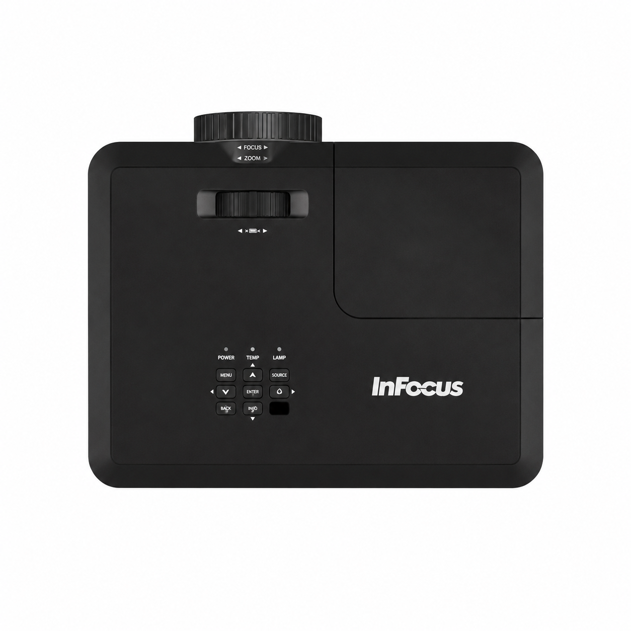 InFocus Genesis IN112BB top control panel with manual zoom, focus and keystone controls