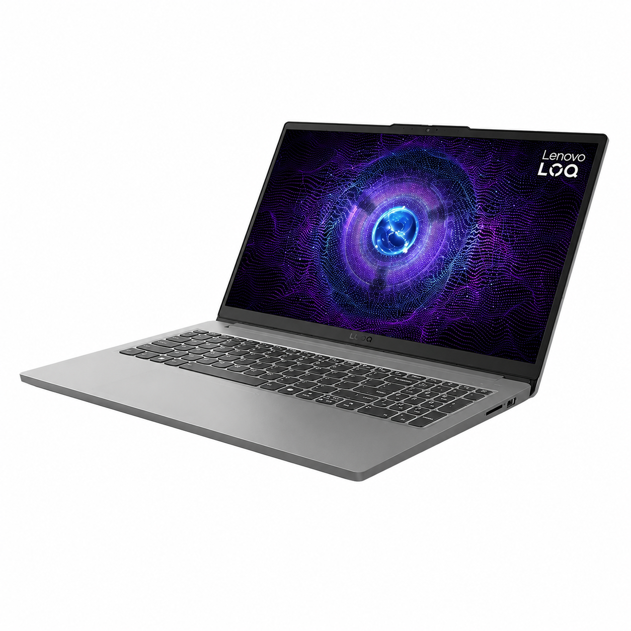Lenovo LOQ 15IAX9E Core i5 gaming laptop, open front three-quarter view showing the display, keyboard and touchpad