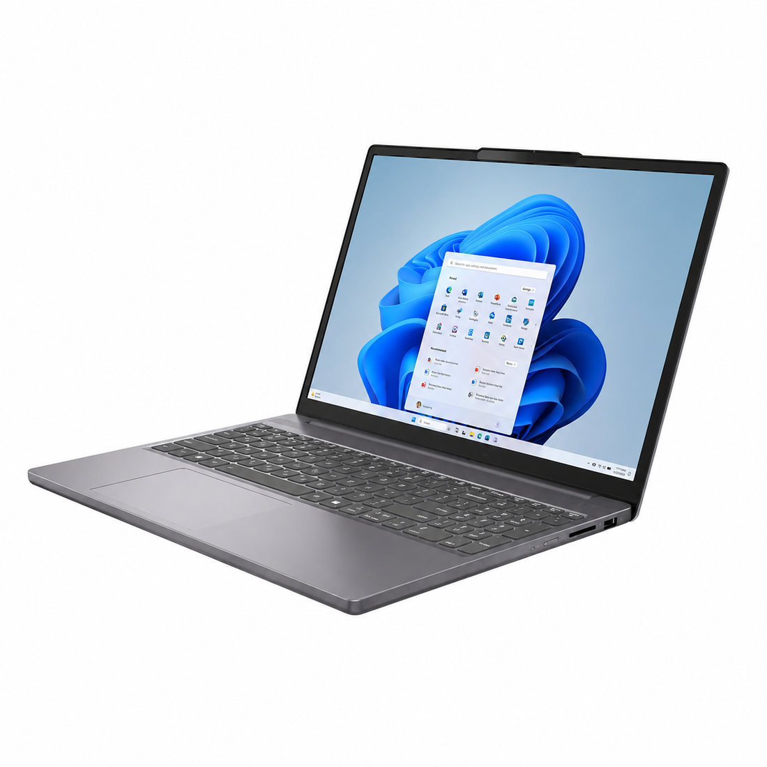 Lenovo IdeaPad Slim 3 15IRH8 Arctic Grey laptop, front view showing the 15.6-inch display, keyboard and numeric keypad