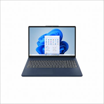Lenovo IdeaPad Slim 3 15IRH10 Cosmic Blue laptop front view showing 15.3-inch display with Windows 11 and full keyboard.