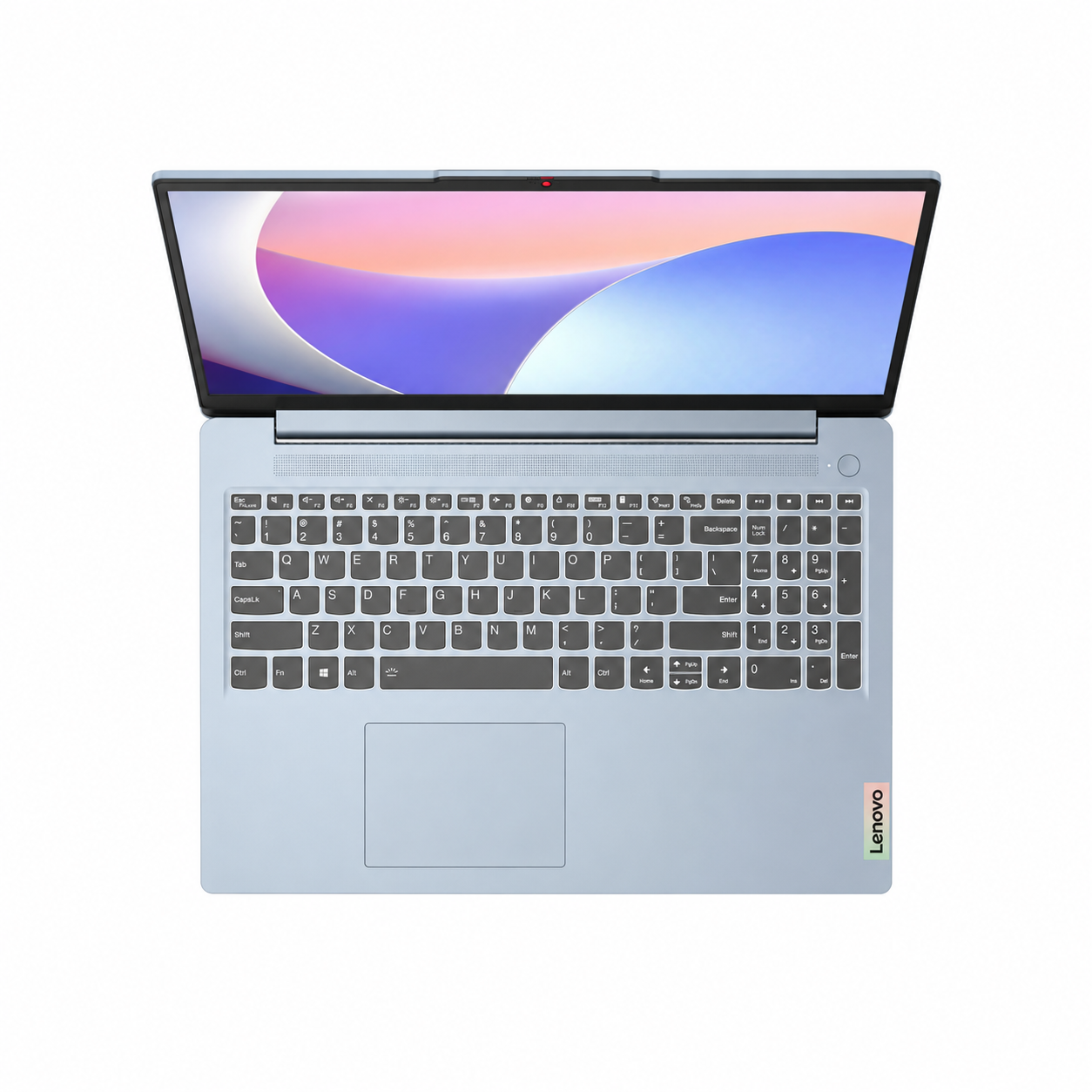 Lenovo IdeaPad Slim 3 15IRU8 open top view showing the Full HD screen full-size keyboard and touchpad