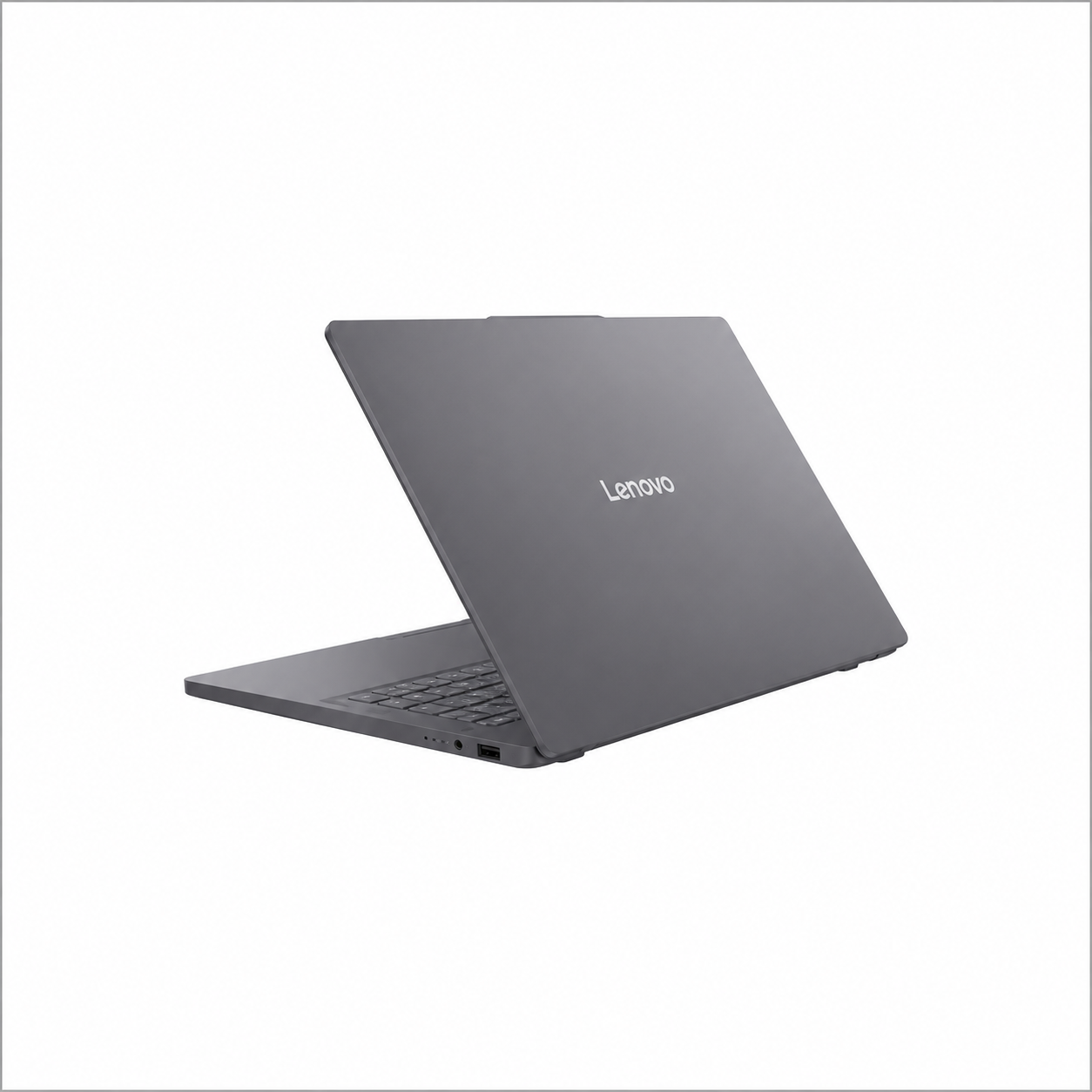 Lenovo IdeaPad Slim 3 15IPH11 Luna Grey laptop rear angled view showing clean grey chassis and slim profile.