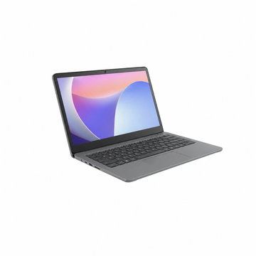 Lenovo IdeaPad Slim 3 Luna Grey laptop angled front view showing slim design, keyboard and display.