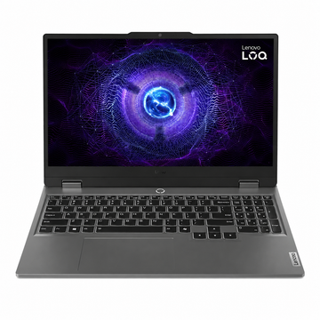 Lenovo LOQ 15IRX9 gaming laptop front view with 15.6-inch display and full-size keyboard