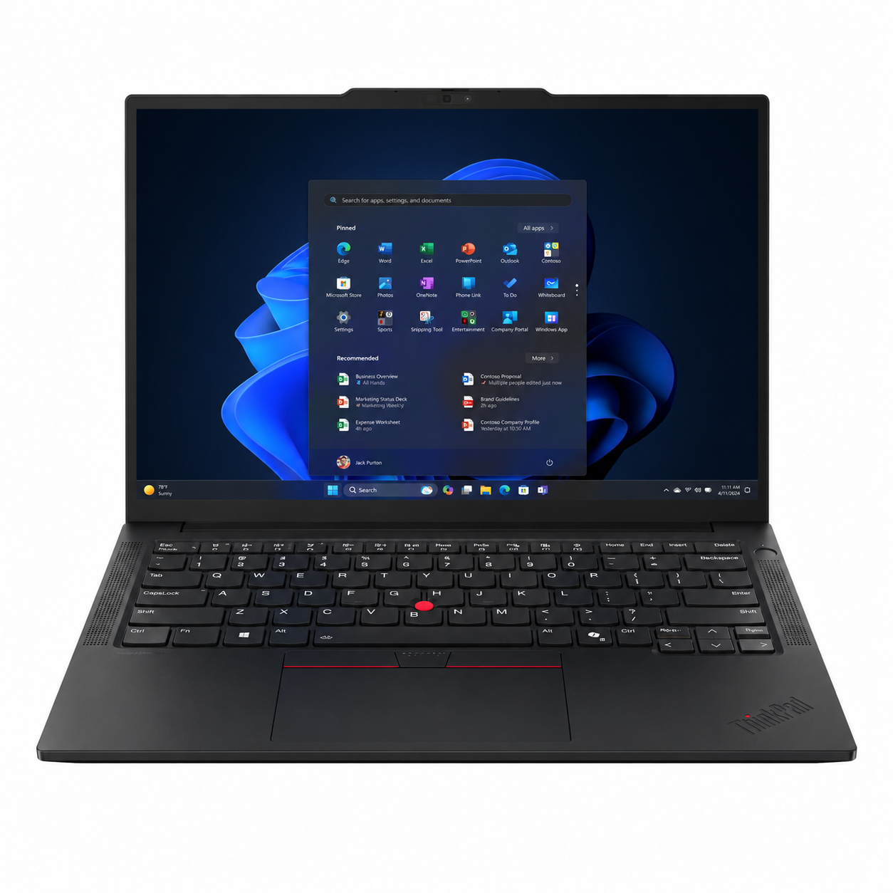Lenovo ThinkPad E14 Gen 7 black business laptop front view with Windows 11 display
