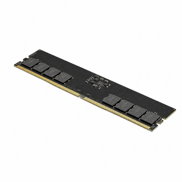 Lexar 16GB DDR5 5600MT/s UDIMM desktop memory module angled view with visible memory chips and black PCB